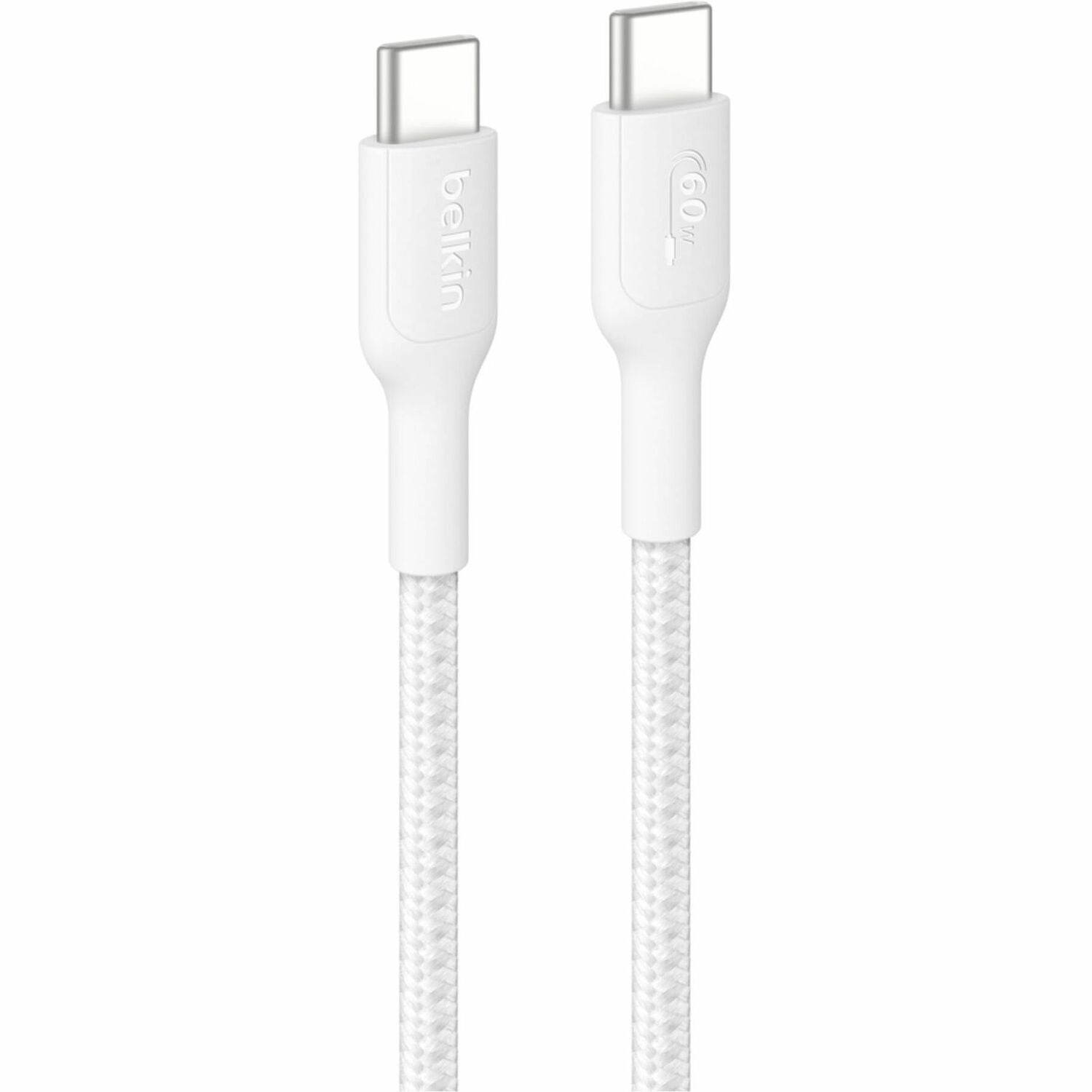 Belkin Braided USB-C to USB-C Cable 60W, 3.3ft/1m, White - CAB024FQ1MWH