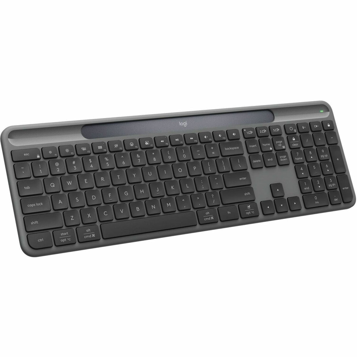 Logitech Signature Slim Solar+ wireless keyboard, solar and artificial light powered, durable battery that lasts up to 10 years, customizable keys, Bluetooth, Graphite - 920-013755