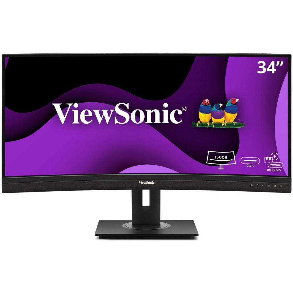 ViewSonic VG3456CA 34 Inch 21:9 Ultrawide QHD 4K Curved Monitor with Ergonomic Design, 100W USB C, Docking Built-In, Gigabit Ethernet RJ45 for Home and Office - VG3456CA