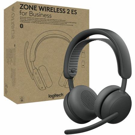 Logitech Zone Wireless 2 ES for Business - Noise-Canceling Wireless Headset with Adaptive Hybrid ANC, Zoom & Google Certified, USB-C & USB-A,Graphite - 981-001497