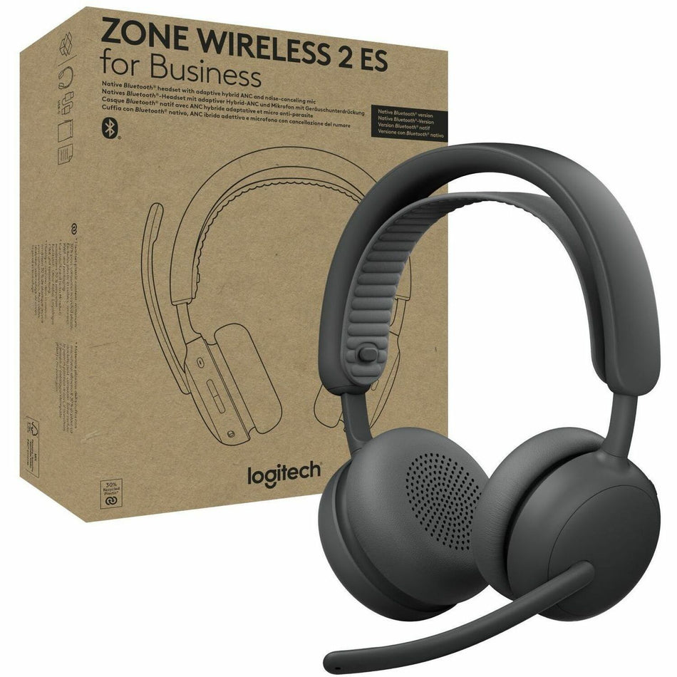 Logitech Zone Wireless 2 ES for Business - Noise-Canceling Wireless Headset with Adaptive Hybrid ANC, Native Bluetooth, Microsoft Teams Certified - Graphite - 981-001511