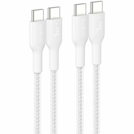 Belkin BoostCharge Pro USB-C to USB-C Braided Cable 240W, 6.6ft/2m, White, 2-pack - CAB025FQ2MWH2PK