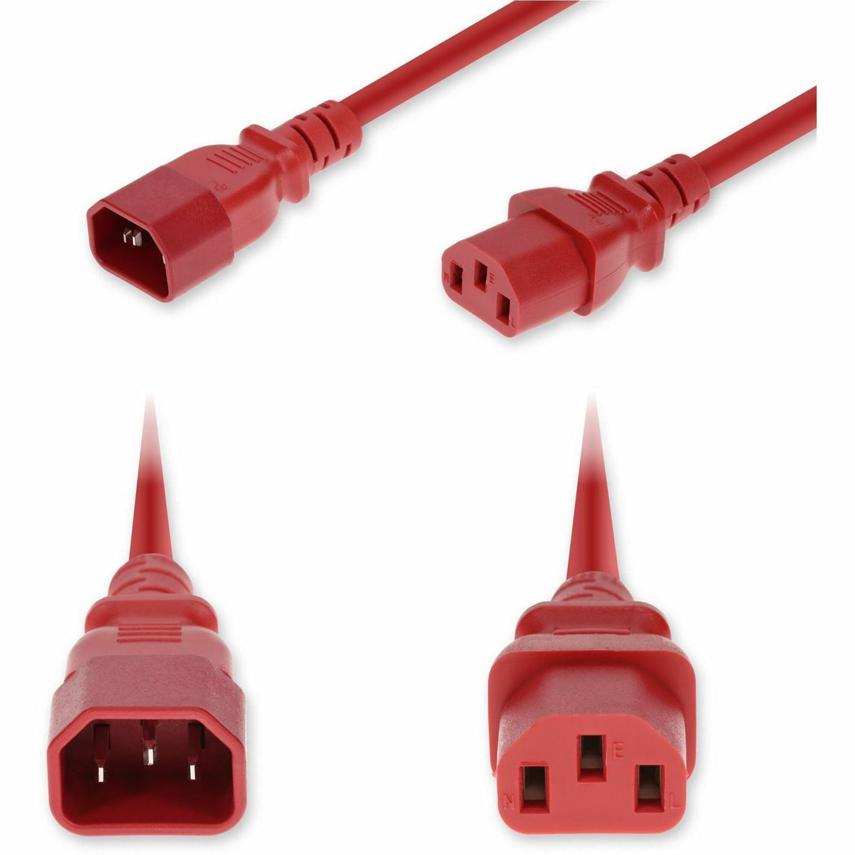 AddOn 4ft C14 Male to C13 Female Standard Commercial Temp 18 AWG 250V at 10A PVC SJT (Service Junior Thermoplastic) Red Power Cable - ADD-C142C13C18G4FRD