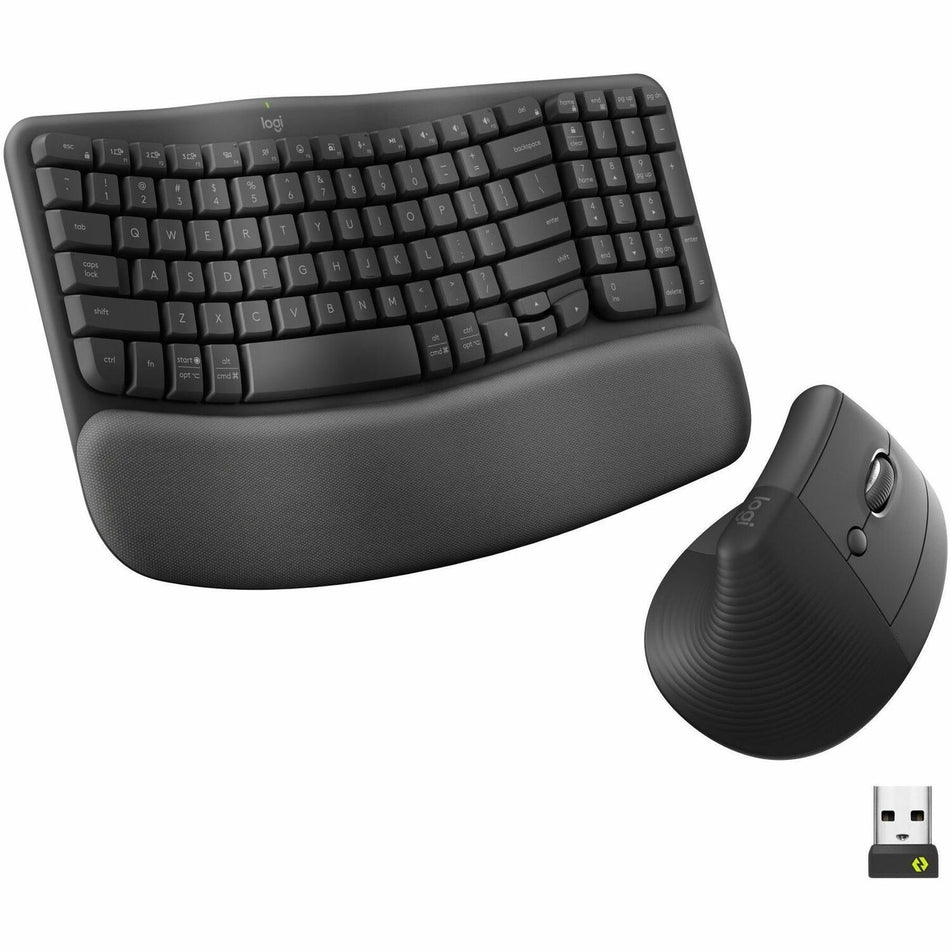 Logitech Wave Keys & Lift Vertical Mouse - Ergonomic Wireless Keyboard and Mouse Combo - with Cushioned Palm Rest (Graphite) - 920-013610