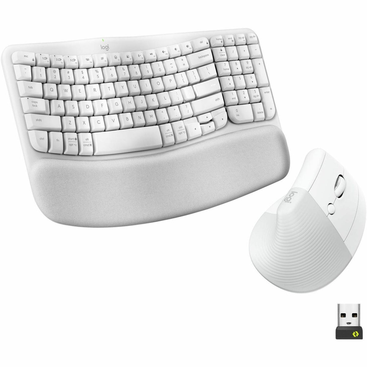 Logitech Wave Keys & Lift Vertical Mouse - Ergonomic Wireless Keyboard and Mouse Combo - with Cushioned Palm Rest (Off-white) - 920-013611