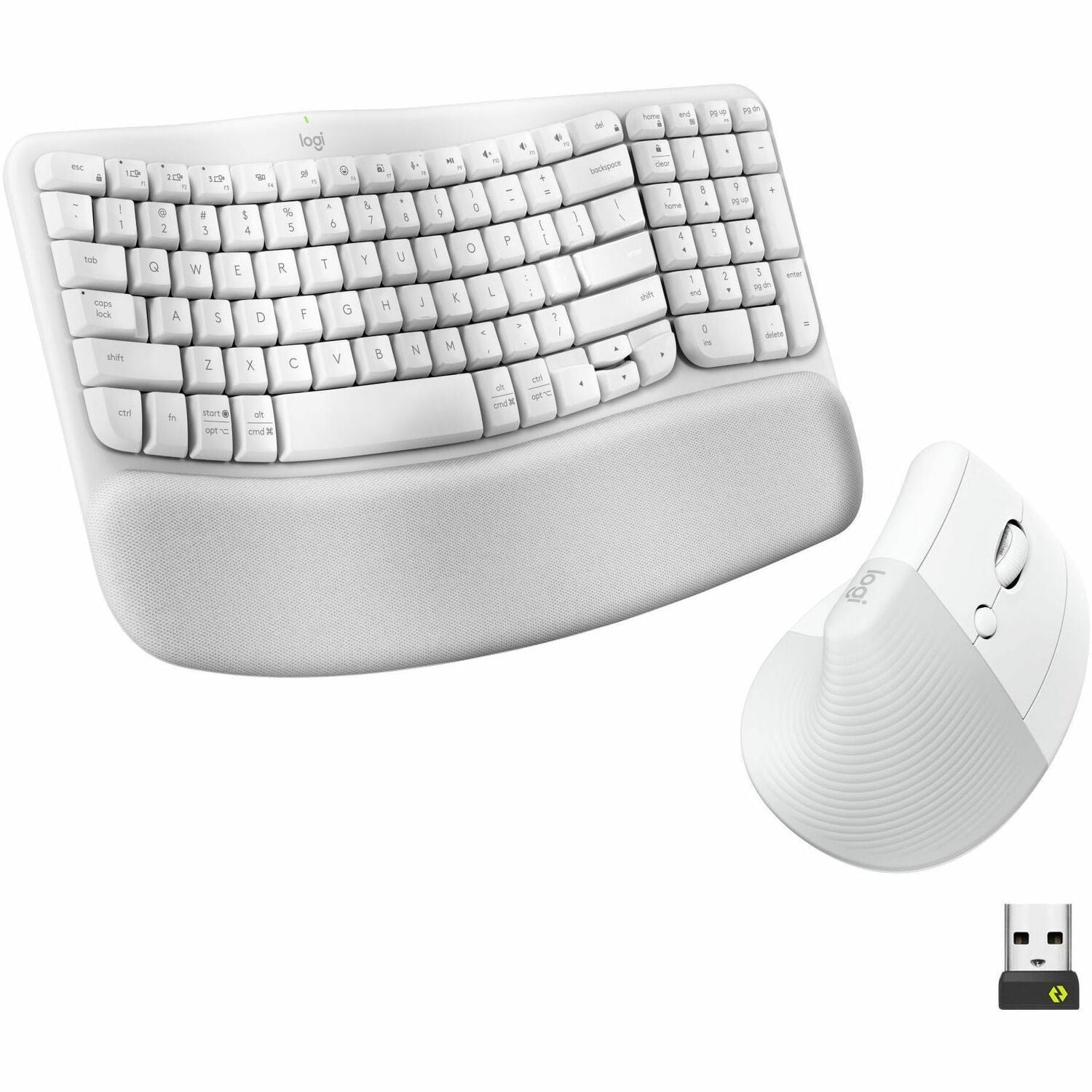 Logitech Wave Keys & Lift Vertical Mouse - Ergonomic Wireless Keyboard and Mouse Combo - with Cushioned Palm Rest (Off-white) - 920-013611