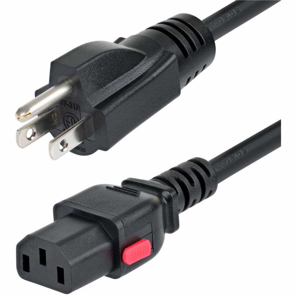 StarTech 10ft (3m) Computer Power Cord, NEMA 5-15P to Locking C13, 125V 10A, 18AWG, Replacement AC Power Cable, ETL Listed, TAA - 10FT-LC10A-POWERCORD