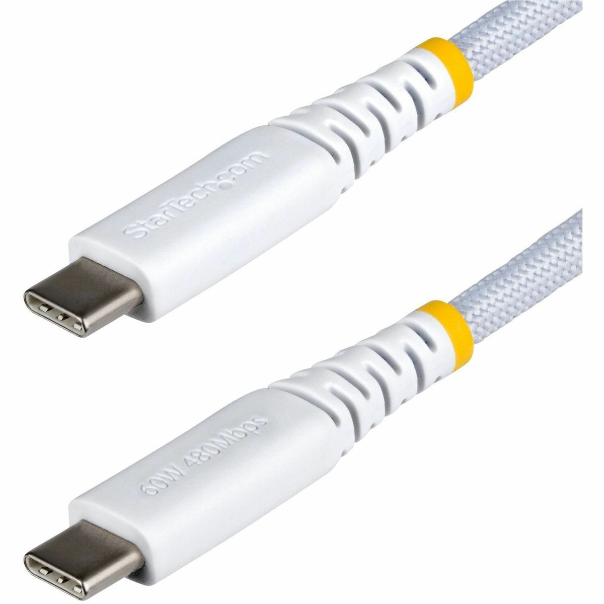 StarTech.com 6ft (1.8m) White USB-C Charging Cable, 60W (3A) PD, Dual-Layer Braided Nylon/TPE Jacket, Rugged USB 2.0 Laptop Charger Cord - USB2CC6FNCBRWH