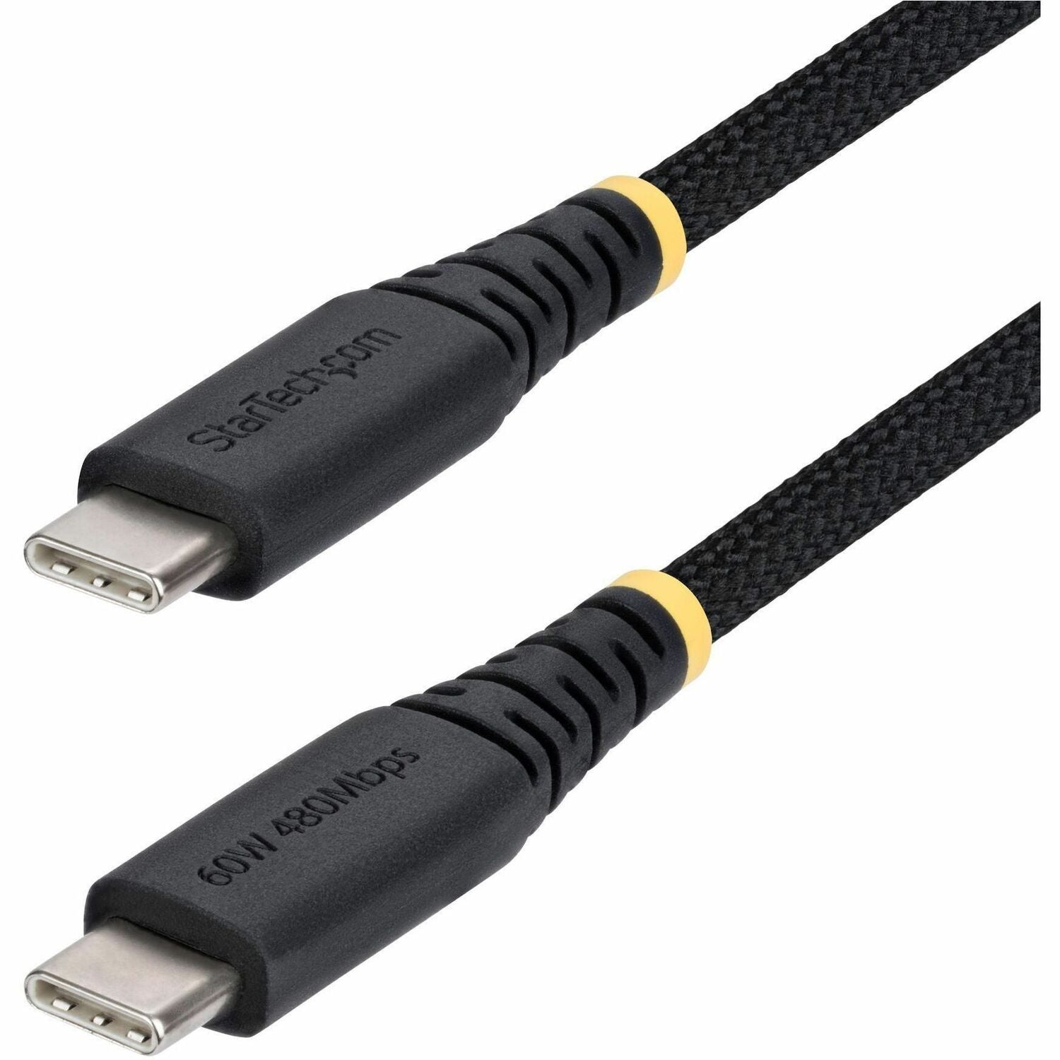 StarTech.com 6in (15cm) USB-C Charging Cable, 60W (3A) PD, Dual-Layer Braided Nylon/TPE Jacket, Rugged USB 2.0 Laptop Charger Cord - USB2CC6INCHNCBR
