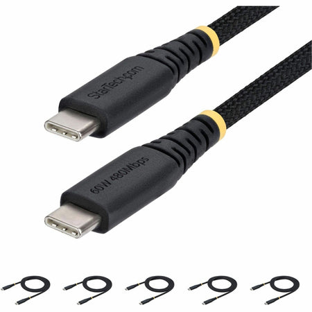 StarTech.com 5-Pack 3ft (91cm) USB-C Charging Cable, 60W (3A) PD, Dual-Layer Braided Nylon/TPE Jacket, Rugged USB C Charger Cord - USB2CC3FNCBR5PK