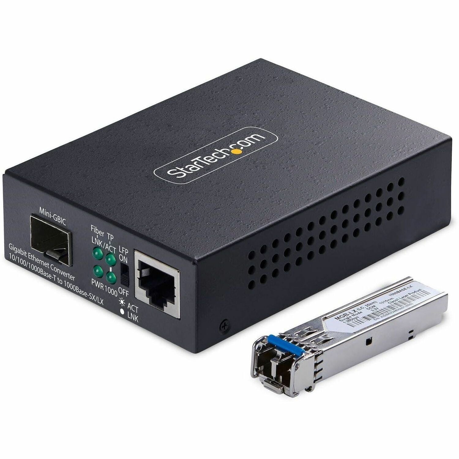 StarTech.com Gigabit Ethernet Copper-to-Fiber Media Converter, SM LC, 40km, 10/100/1000 Mbps, RJ45 to LC, 9K Jumbo Frames, TAA Compliant - MCM1110SMLC40