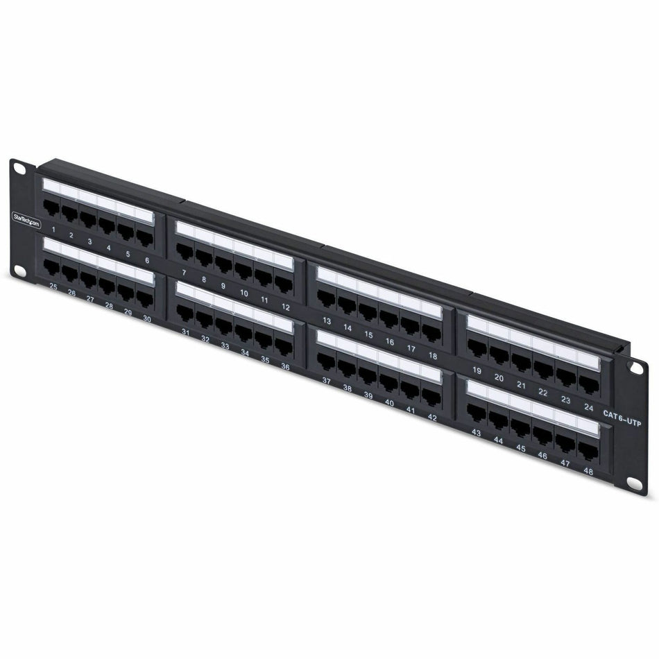 StarTech.com 48-Port 2U Rackmount Cat6 Patch Panel, RJ45, UTP, 110 Punch-Down, Cat 6 Ethernet Patch Panel for Network Server Rack - CPANEL48