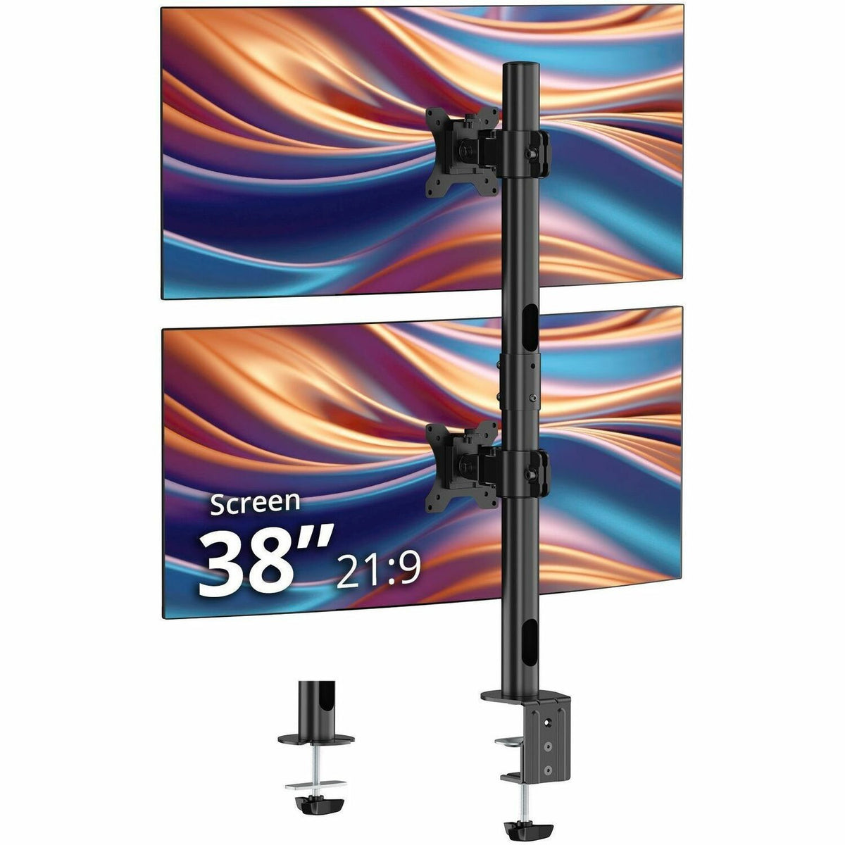 SIIG Dual 38" Stack Monitor Pole Mount - Black - Fits 13-38" Screens, up to 26.5 lbs each - CE-MT5G11-S1