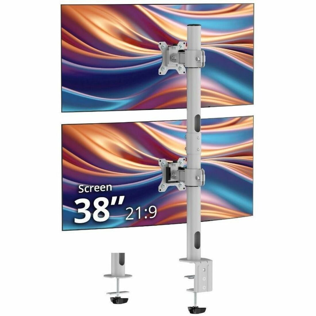 SIIG Dual 38" Stack Monitor Pole Mount - Gray - Fits 13-38" Screens, up to 26.5 lbs each - CE-MT5H11-S1