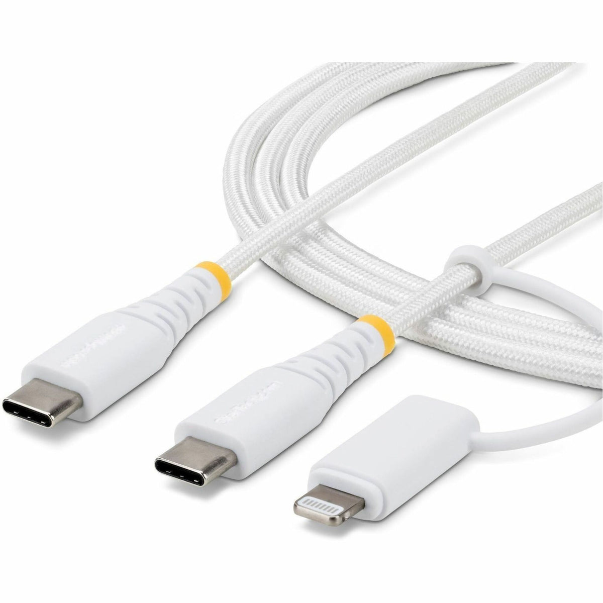 StarTech 1m (3.3ft) 2-in-1 Rugged USB-C Charging Cable with Lightning Adapter, 30W/60W, Apple MFi Certified Braided USB C Charger Cord - 1M-U2-LNTC-CABLE