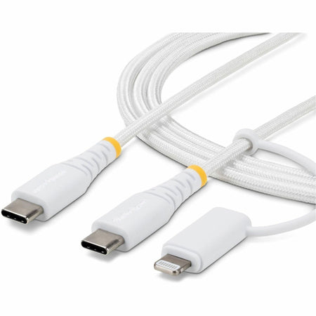 StarTech 1m (3.3ft) 2-in-1 Rugged USB-C Charging Cable with Lightning Adapter, 30W/60W, Apple MFi Certified Braided USB C Charger Cord - 1M-U2-LNTC-CABLE
