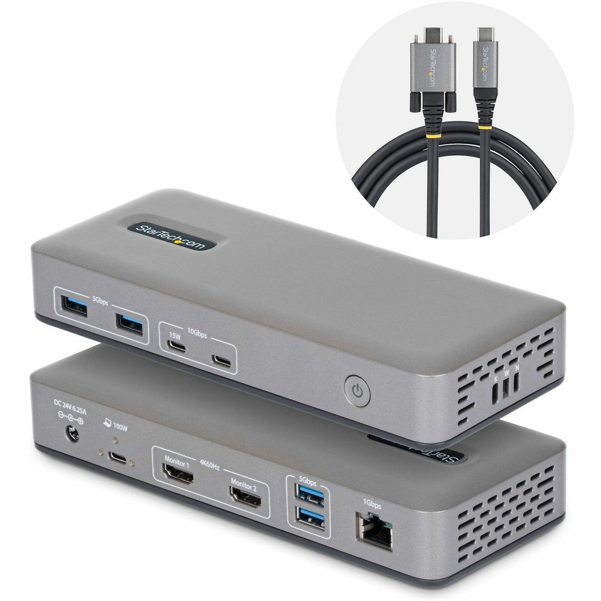StarTech Dual-Monitor USB-C Docking Station, HDMI, 4K 60Hz, 100W Laptop Charging, 1GbE, Driverless, Multi-Monitor Dock - 196N-USBC-DOCK