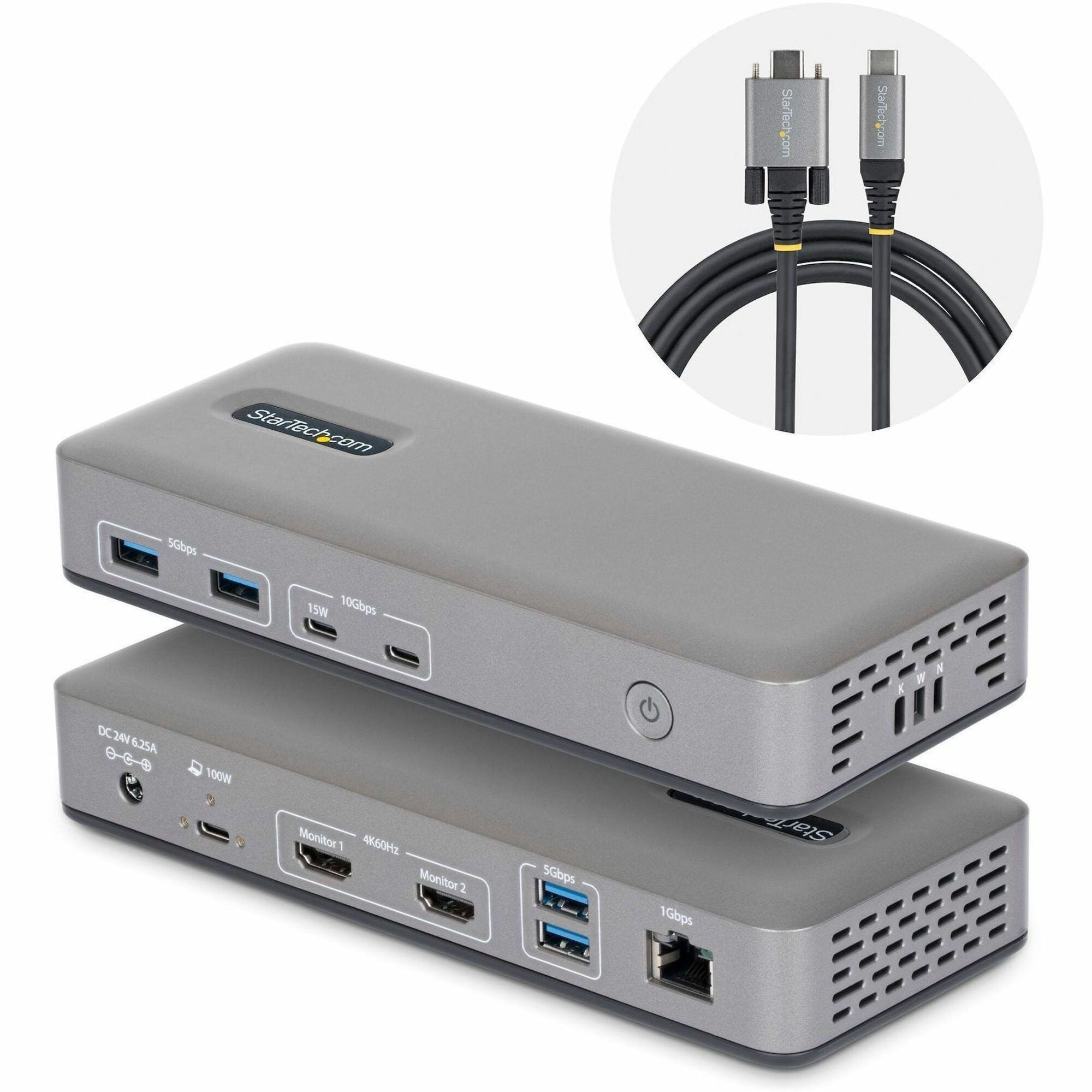 StarTech Dual-Monitor USB-C Docking Station, HDMI, 4K 60Hz, 100W Laptop Charging, 1GbE, Driverless, Multi-Monitor Dock - 196N-USBC-DOCK