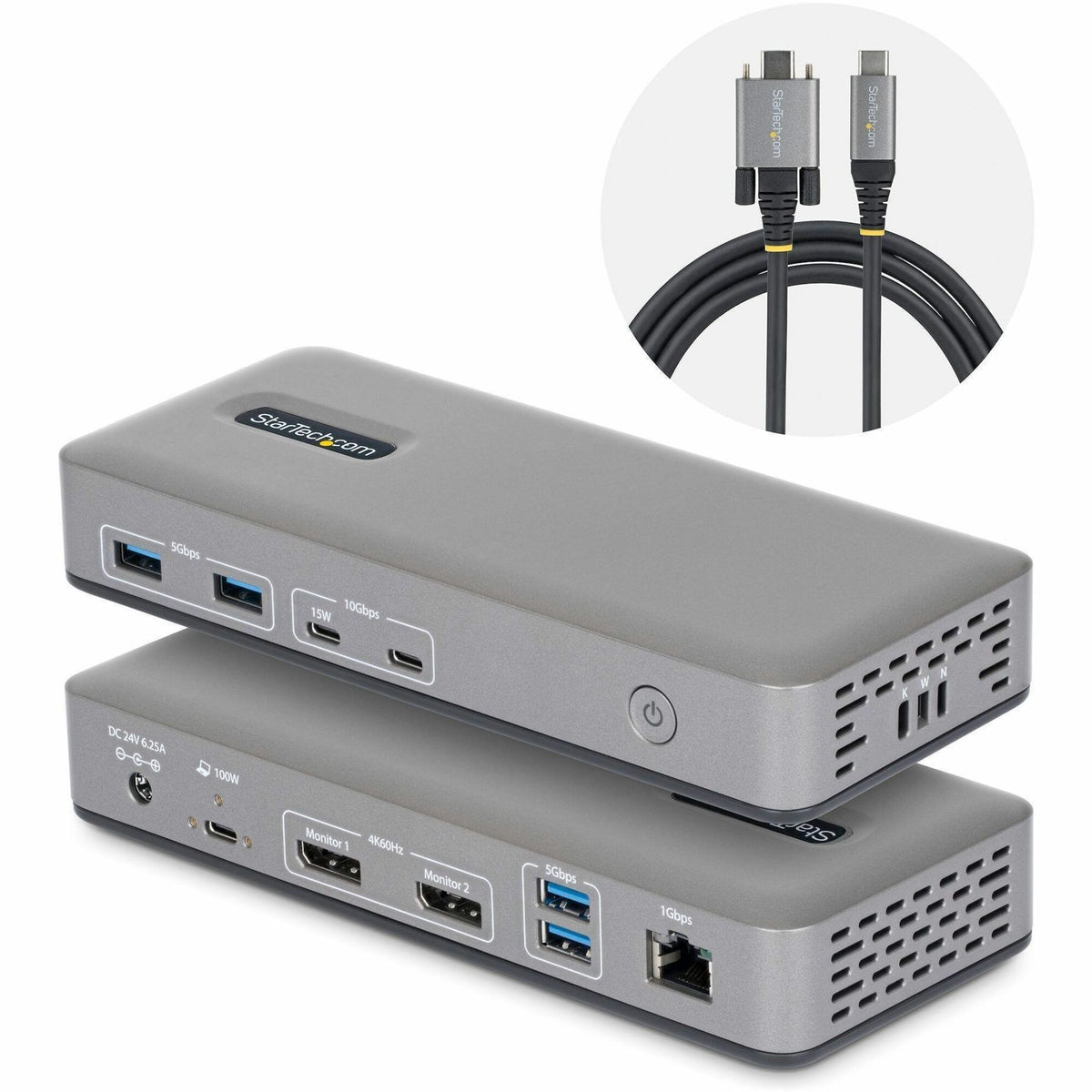 StarTech Dual-Monitor USB-C Docking Station, DisplayPort, 4K 60Hz, 100W Laptop Charging, 1GbE, Driverless, Multi-Monitor Dock - 201N-USBC-DOCK