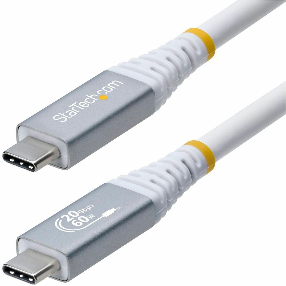 StarTech 10ft (3m) USB4 Cable, 20Gbps, USB-IF Certified USB-C Cable, 60W, 4K120Hz DP 2.1, TPE Jacket, White USB-C Cord - CC10FT20GUSB4CXW