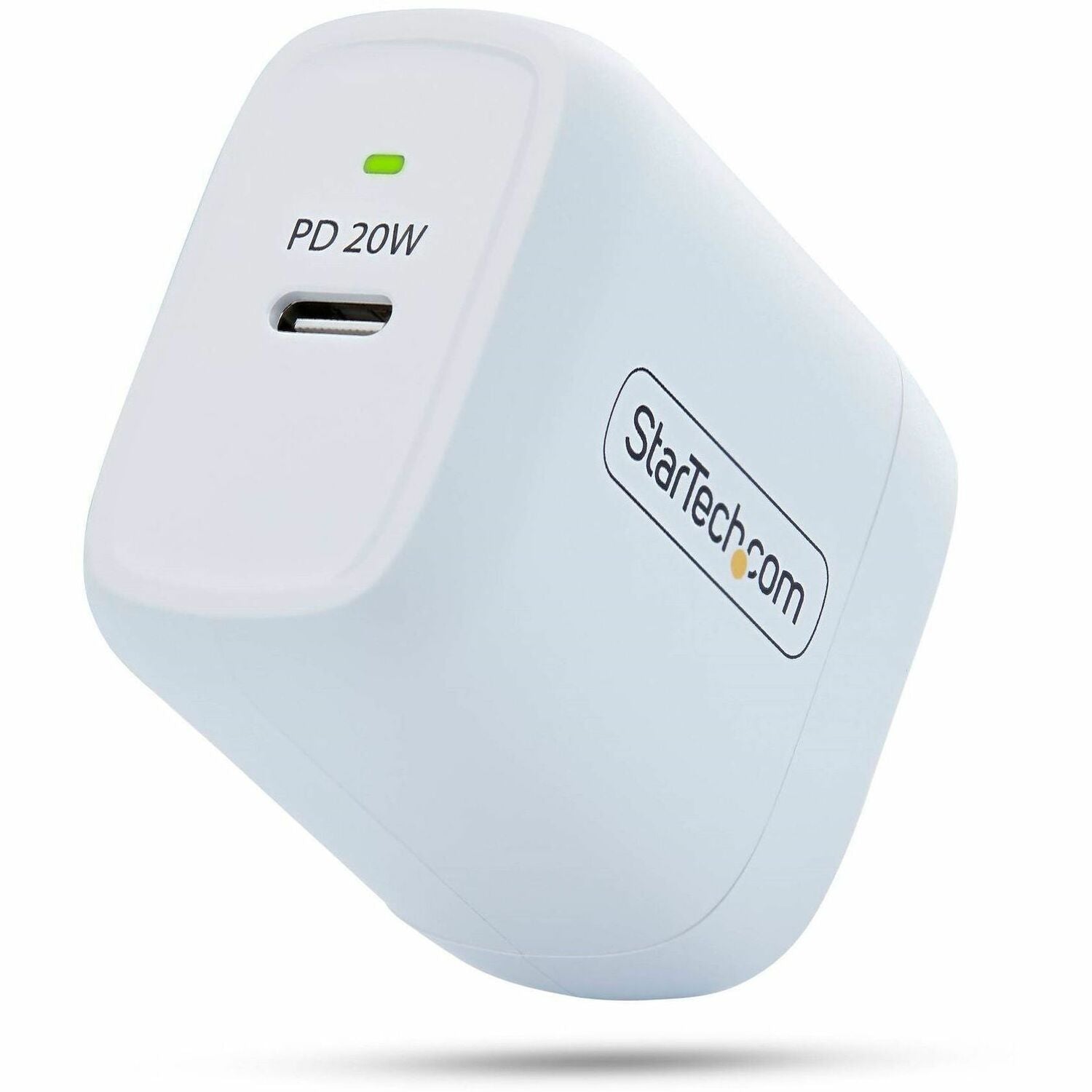 StarTech 20W USB-C Wall Charger, Portable Charger with USB Power Delivery Fast Charging, 5V/9V PD, USB-C Charger, White - 102NW-WALL-CHARGER
