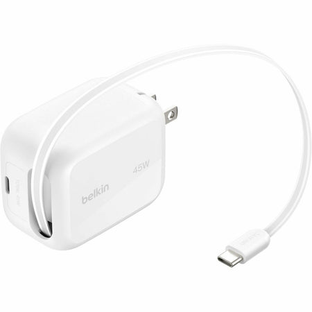 Belkin UltraCharge Retractable GaN Wall Charger 45W, White - WCH023DQWH
