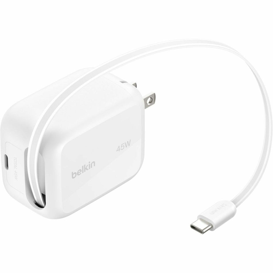 Belkin UltraCharge Retractable GaN Wall Charger 45W, White - WCH023DQWH