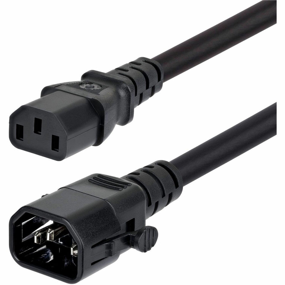 StarTech 10ft (3m) Heavy Duty Power Extension Cord, Locking C14 to C13, PDU Power Cord, 15A 250V, 14AWG, UL Listed, TAA - C14LC1314G15ABK10FT