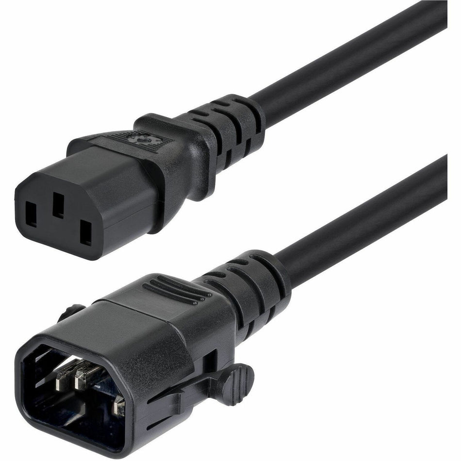 StarTech 10ft (3m) Power Extension Cord, Locking C14 to C13, PDU Power Cord, 10A 250V, 18AWG, UL Listed, TAA - C14LC1318G10ABK10FT
