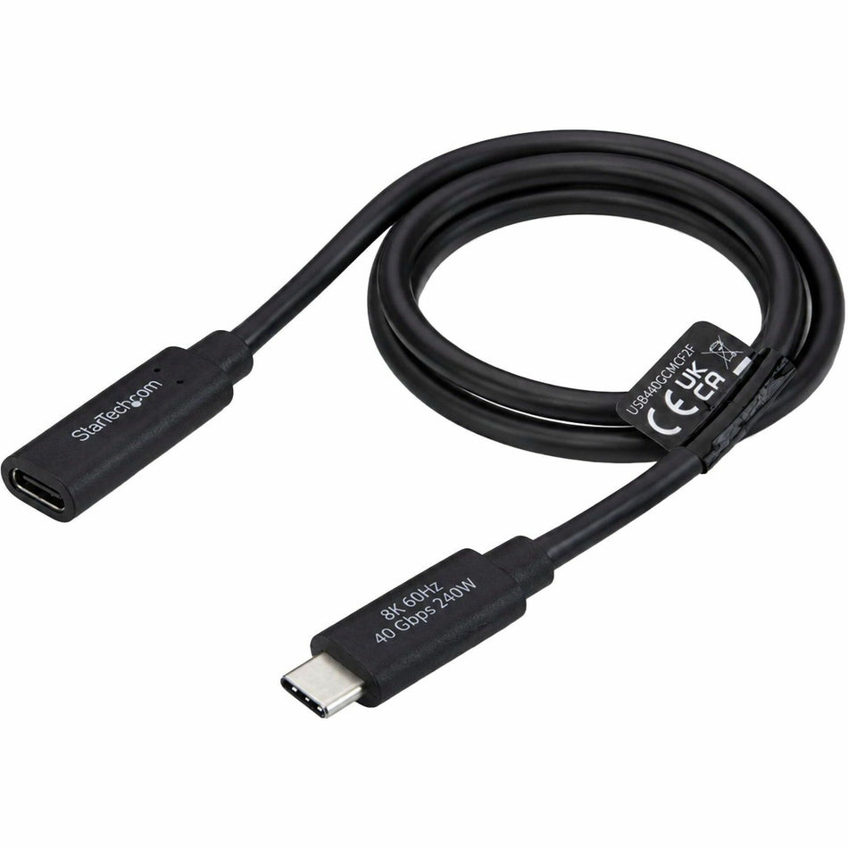 StarTech 2ft (60cm) USB4 Extension Cable, 40Gbps, 240W, 8K 60Hz/4K 240Hz, USB-C Male to Female Extender Cord, Thunderbolt 4 Compatible - USB440GCMCF2F