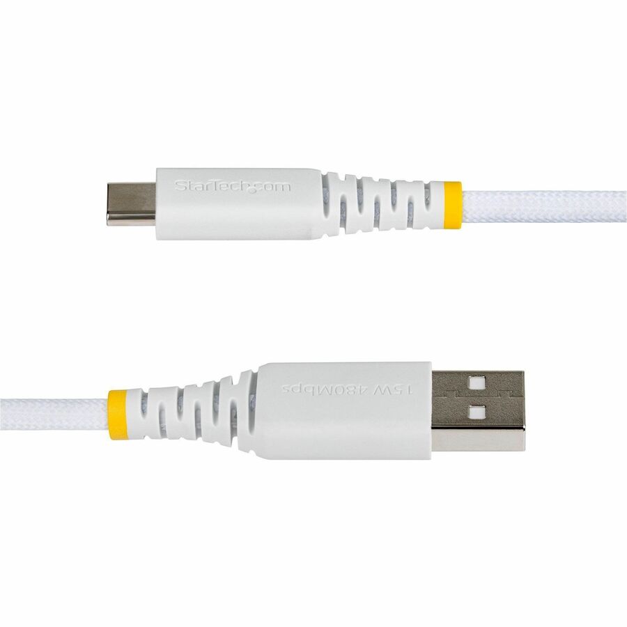 StarTech 1ft (30cm) USB-A to USB-C Fast Charging Cable, 15W 3A, Braided Nylon/TPE Jacket, Durable USB-A to Type C Charger Cord, White - USB2AC1FTBRWH