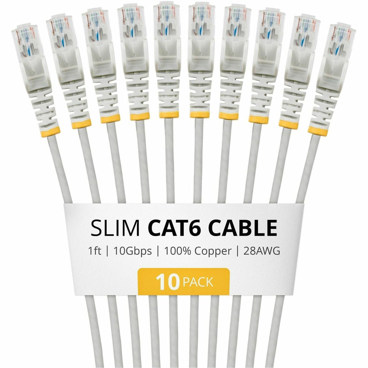 StarTech 1ft Gray Slim CAT6 Cable, 10 Pack, Snagless RJ45, UTP, LSZH, 28AWG Pure Bare Copper, Slim Network Patch Cord - N6PAT1GRS10PK