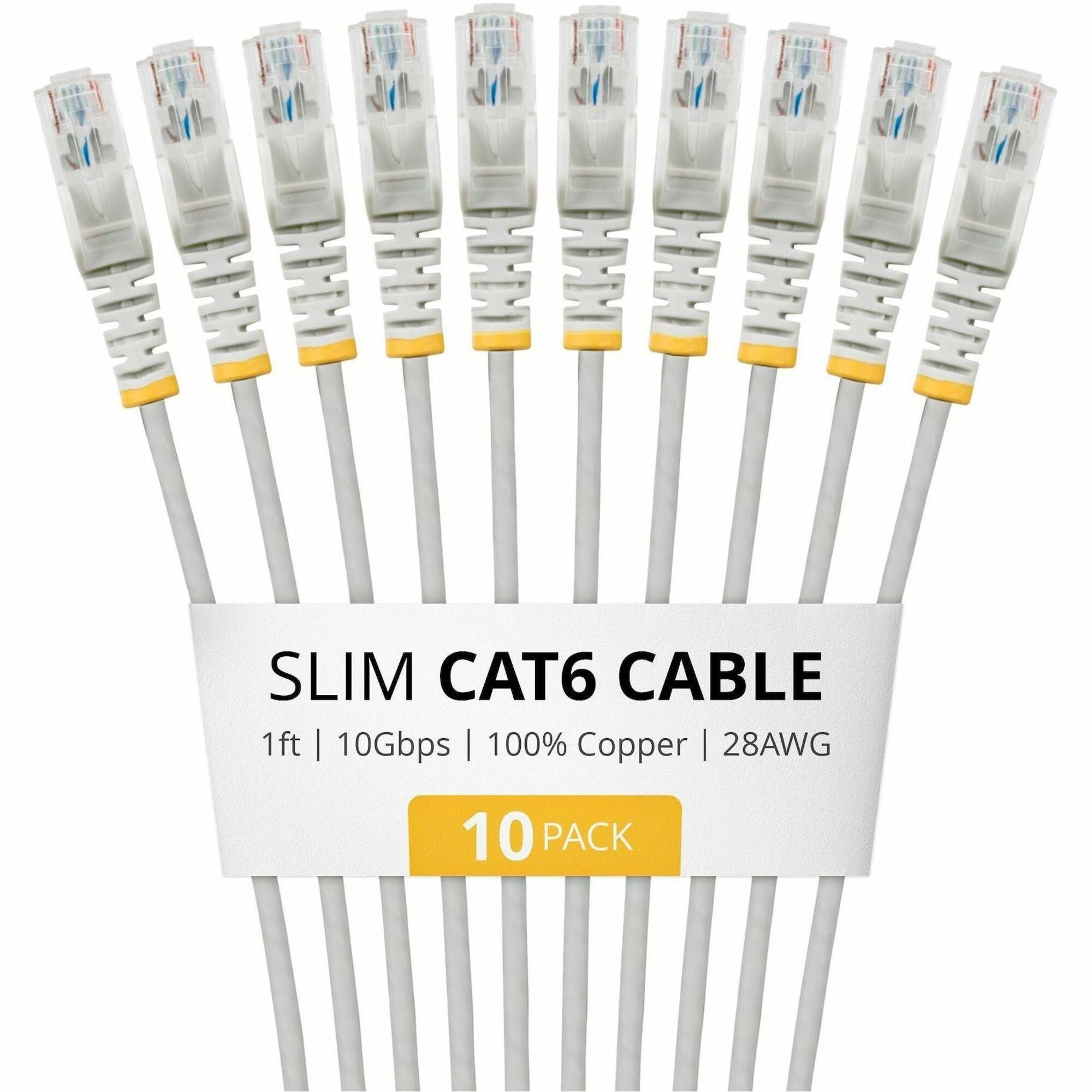 StarTech 1ft Gray Slim CAT6 Cable, 10 Pack, Snagless RJ45, UTP, LSZH, 28AWG Pure Bare Copper, Slim Network Patch Cord - N6PAT1GRS10PK