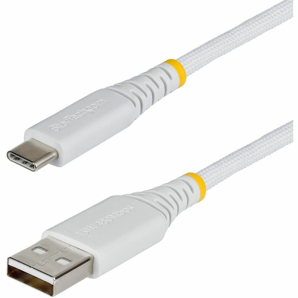 StarTech 10ft (3m) USB-A to USB-C Fast Charging Cable, 15W 3A, Braided Nylon/TPE Jacket, Durable USB-A to Type C Charger Cord, White - USB2AC10FBRWH