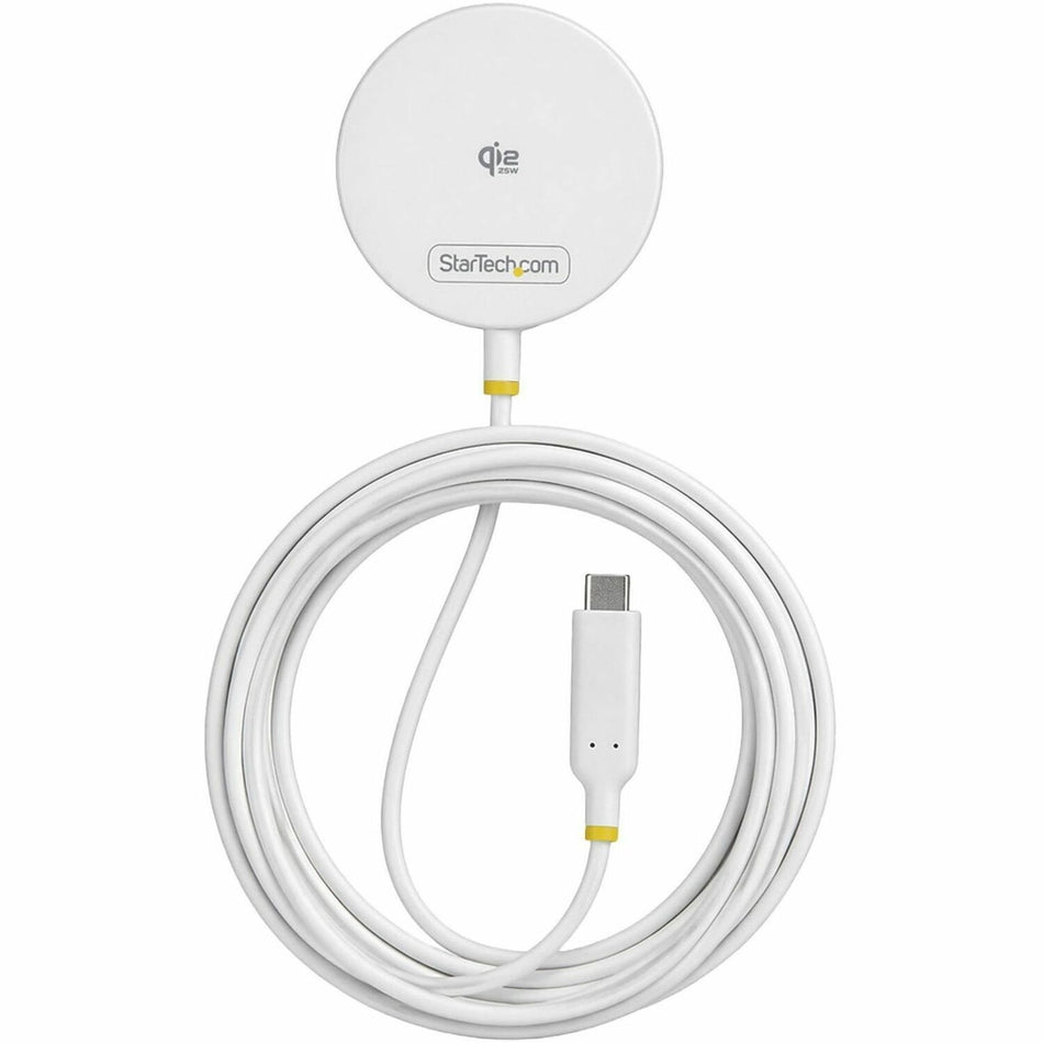 StarTech Qi2.2 25W Magnetic Wireless Charging Pad, 6.6ft/2m USB-C Tethered Cable, MagSafe Compatible, iPhone 17/16 Pro/Pro Max, White - 1PW-WIRELESS-CHARGER