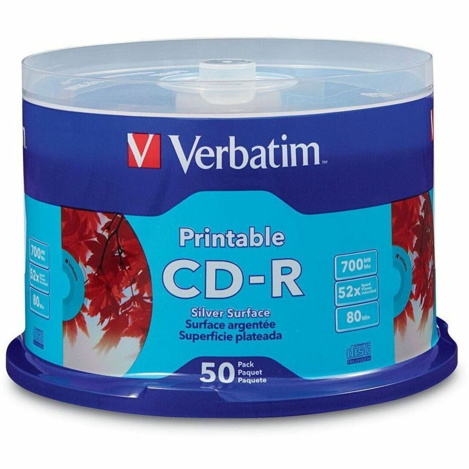 Verbatim CD-R 700MB 52X Silver Inkjet Printable - 50pk Spindle - 95005