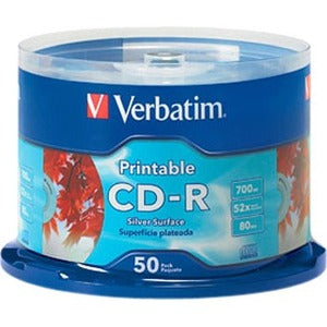 Verbatim CD-R 700MB 52X Silver Inkjet Printable - 50pk Spindle - 95005