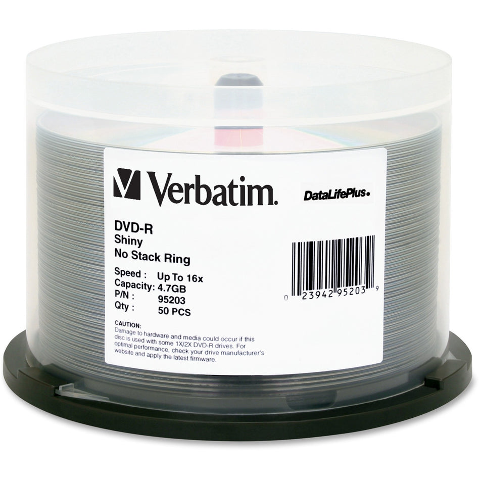 Verbatim DVD-R 4.7GB 16X DataLifePlus Shiny Silver Silk Screen Printable - 50pk Spindle - 95203