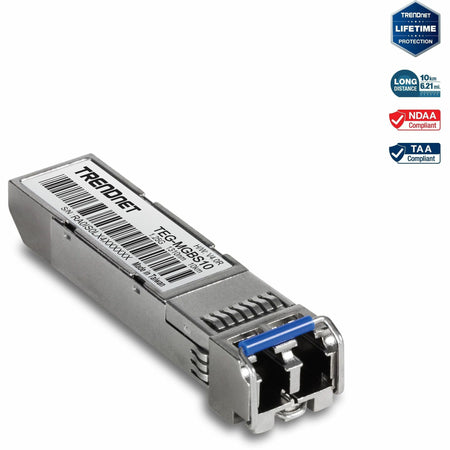 TRENDnet SFP to RJ45 Mini-GBIC Single-Mode LC Module; TEG-MGBS10; For Single Mode Fiber; Distances up to 10km (6.2 Miles); Gigabit SFP Module; IEEE 802.3z Gigabit Ethernet; Lifetime Protection - TEG-MGBS10