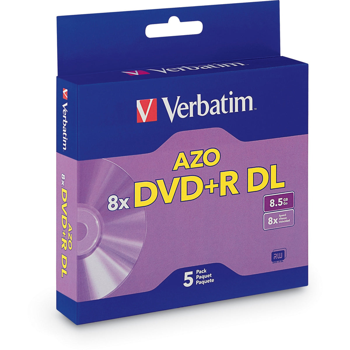 Verbatim DVD+R DL 8.5GB 8X with Branded Surface - 5pk Jewel Case Box - 95311