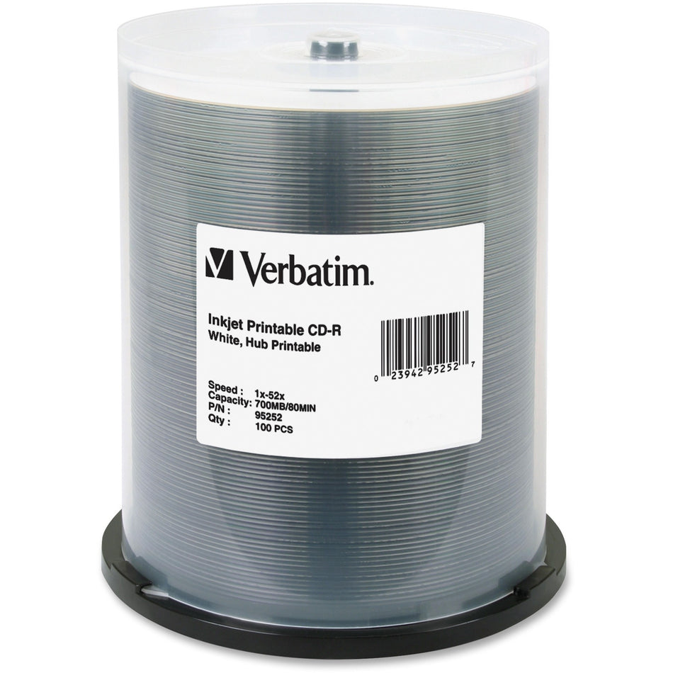 Verbatim 95252 CD Recordable Media - CD-R - 52x - 700 MB - 100 Pack Spindle - 95252