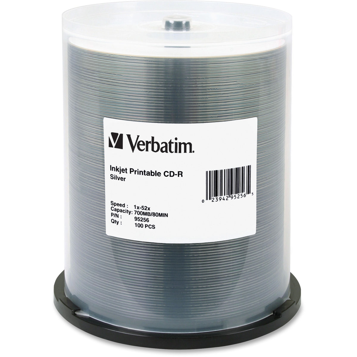 Verbatim 95256 CD Recordable Media - CD-R - 52x - 700 MB - 100 Pack Spindle - Silver - 95256