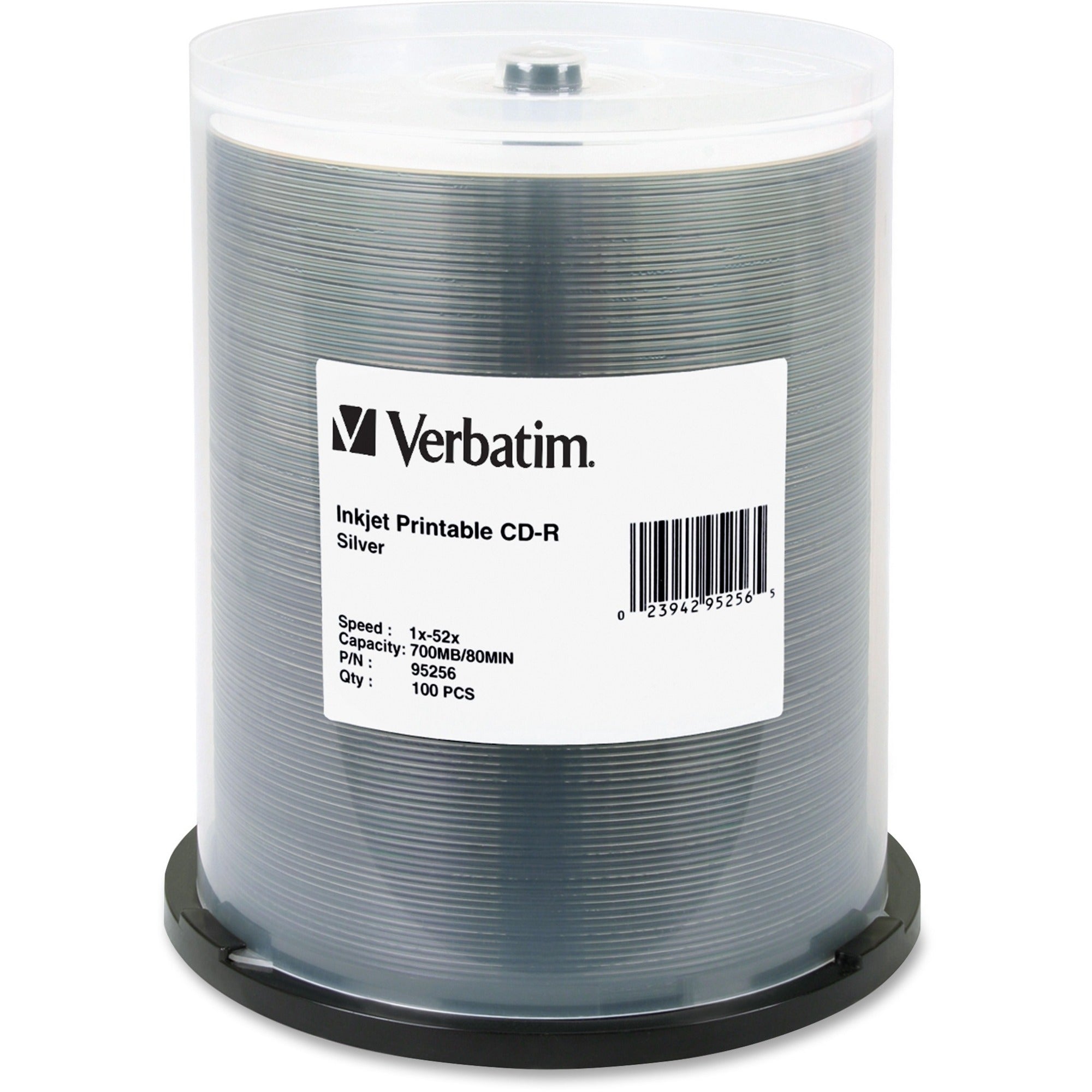 Verbatim 95256 CD Recordable Media - CD-R - 52x - 700 MB - 100 Pack Spindle - 95256