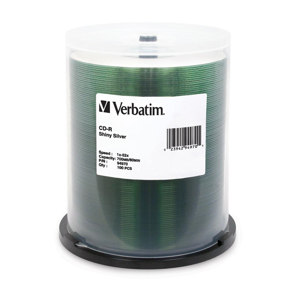 Verbatim CD-R 700MB 52X Shiny Silver Silk Screen Printable - 100pk Spindle - 94970