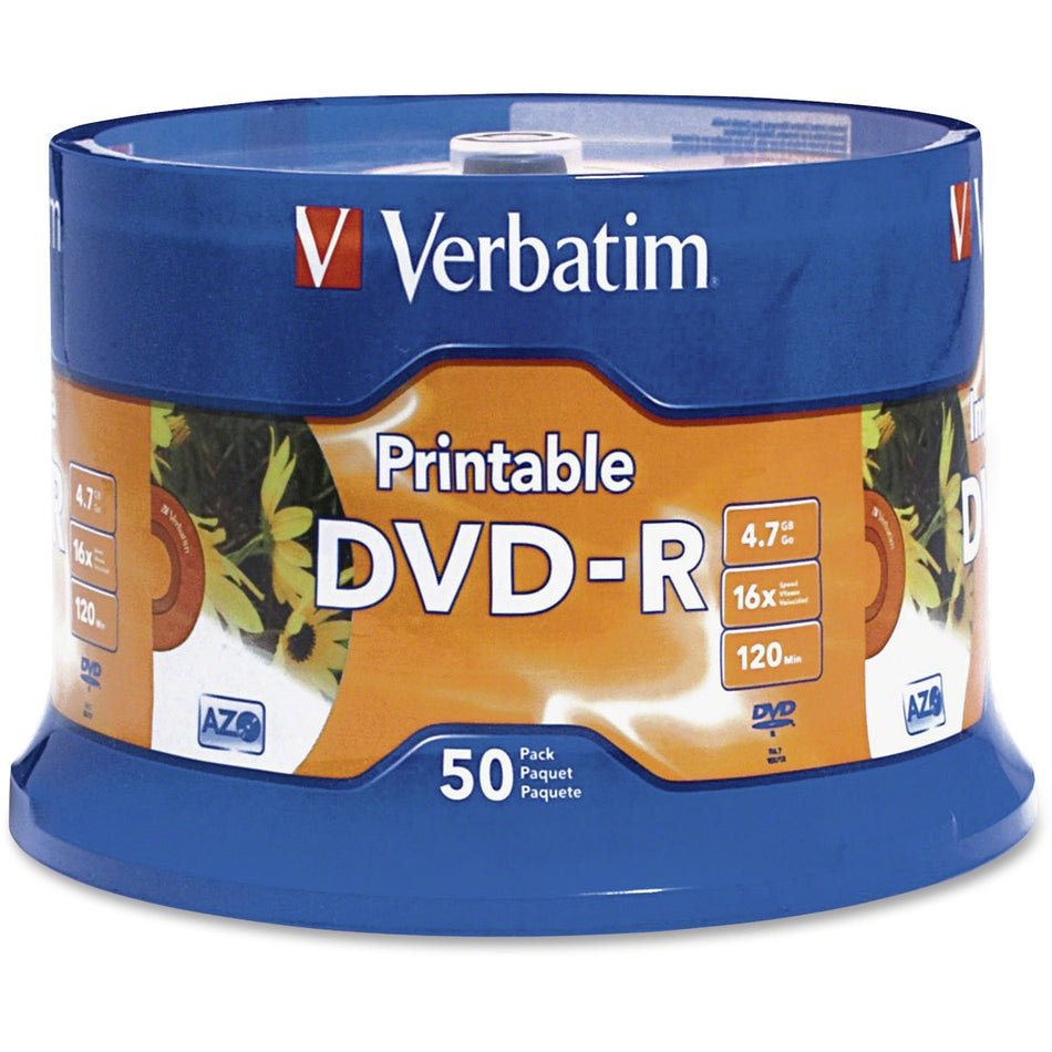 Verbatim DVD-R 4.7GB 16X White Inkjet Printable with Branded Hub - 50pk Spindle - 95137