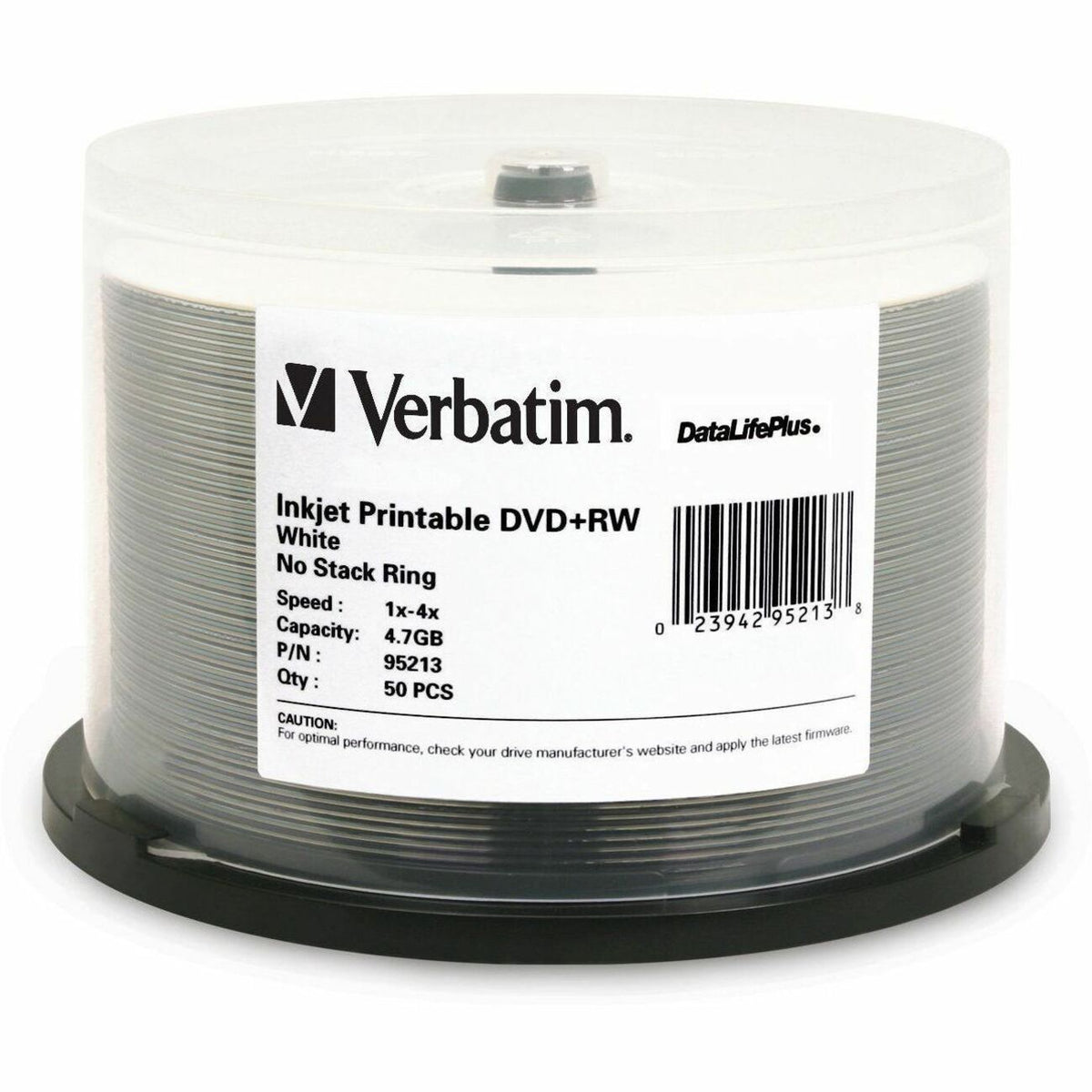 Verbatim DVD+RW 4.7GB 4X DataLifePlus White Inkjet Printable - 50pk Spindle - 95213