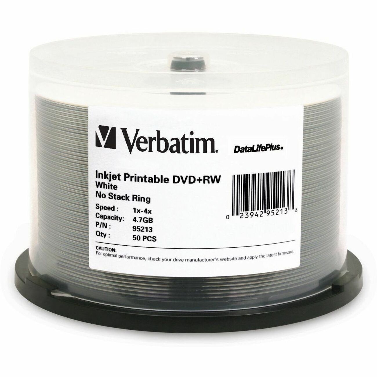 Verbatim DVD+RW 4.7GB 4X DataLifePlus White Inkjet Printable - 50pk Spindle - 95213