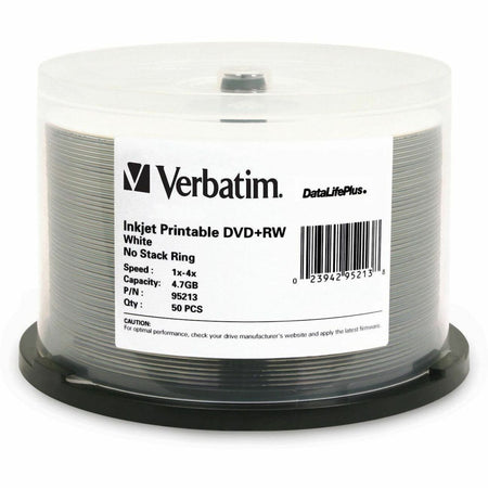 Verbatim DVD+RW 4.7GB 4X DataLifePlus White Inkjet Printable - 50pk Spindle - 95213